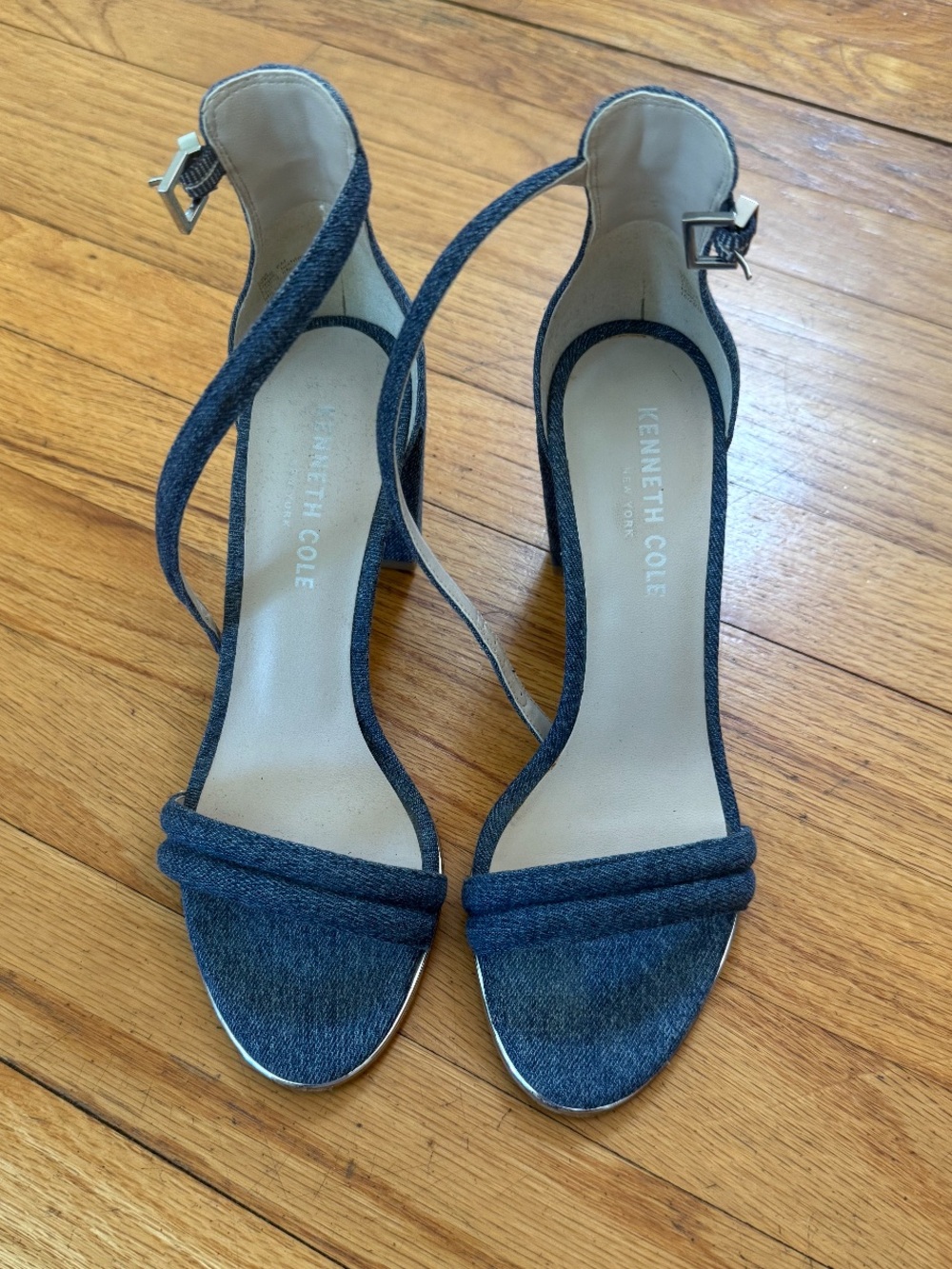 Kenneth Cole Blue Denim Ankle-Strap heeled Sandals